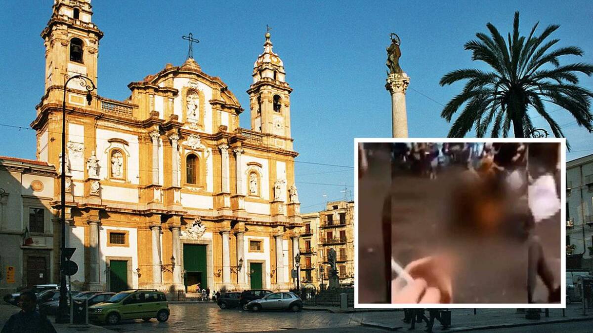 Sexo oral en medio de plaza colmada de gente