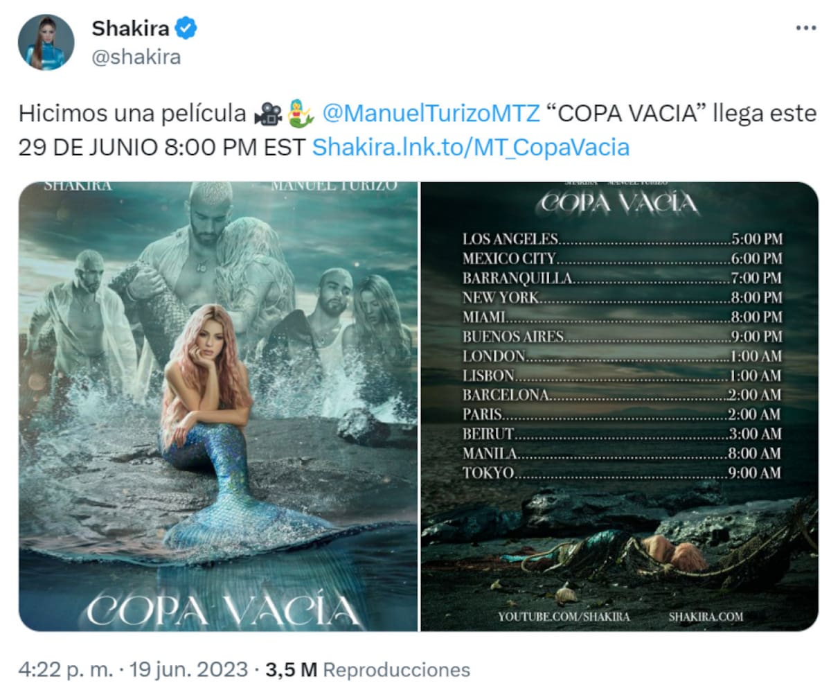 Shakira publicó adelanto de su nuevo tema con Manuel Turizo. Foto: Instagram.