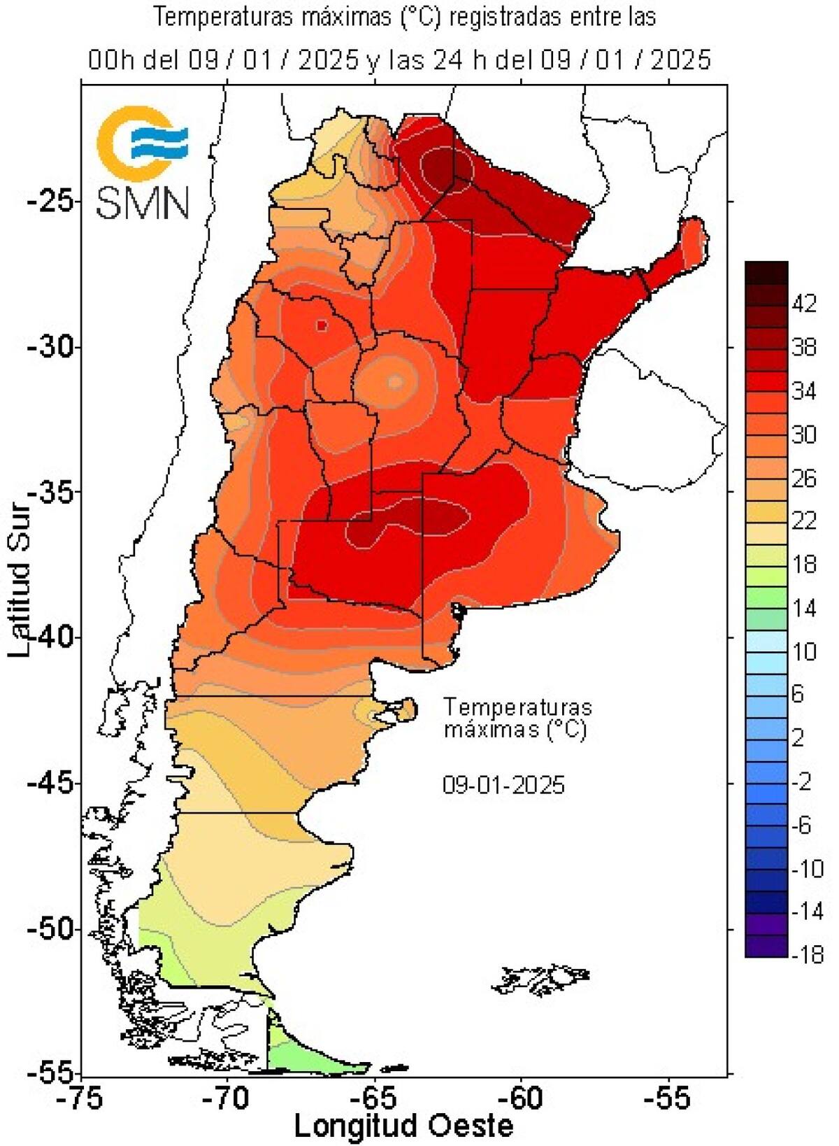 Sube la temperatura en Argentina. Fuente: X SMN_Argentina