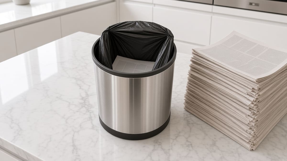 Por qué hay que poner una hoja de papel de diario en el tacho de basura: el truco simple que transforma la higiene de tu cocina