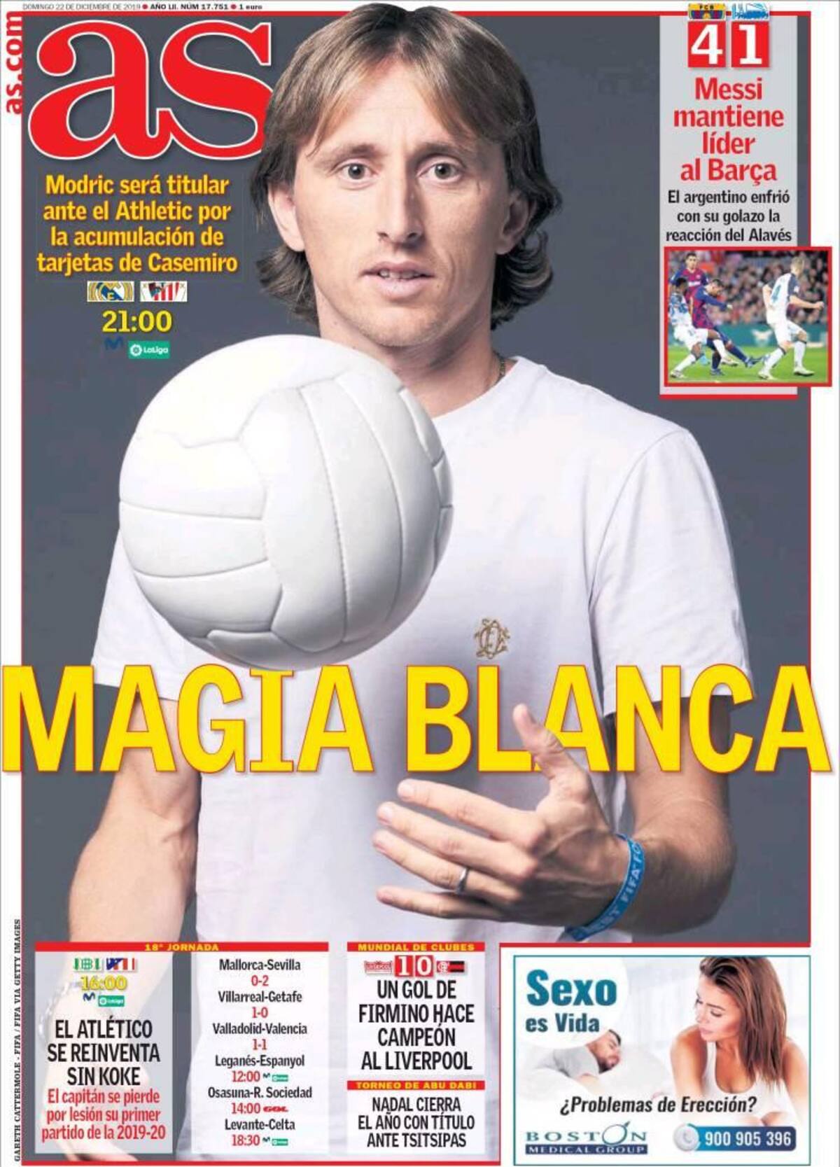 Tapa de diarios, As, domingo 22 de diciembre