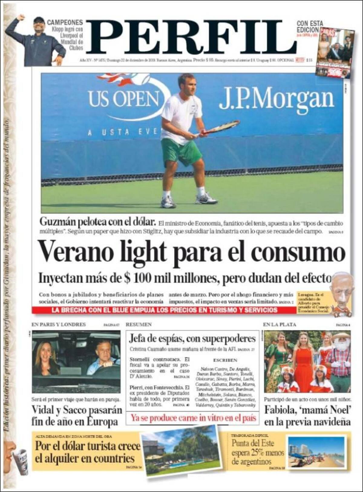 Tapa de diarios, Perfil, domingo 22 de diciembre