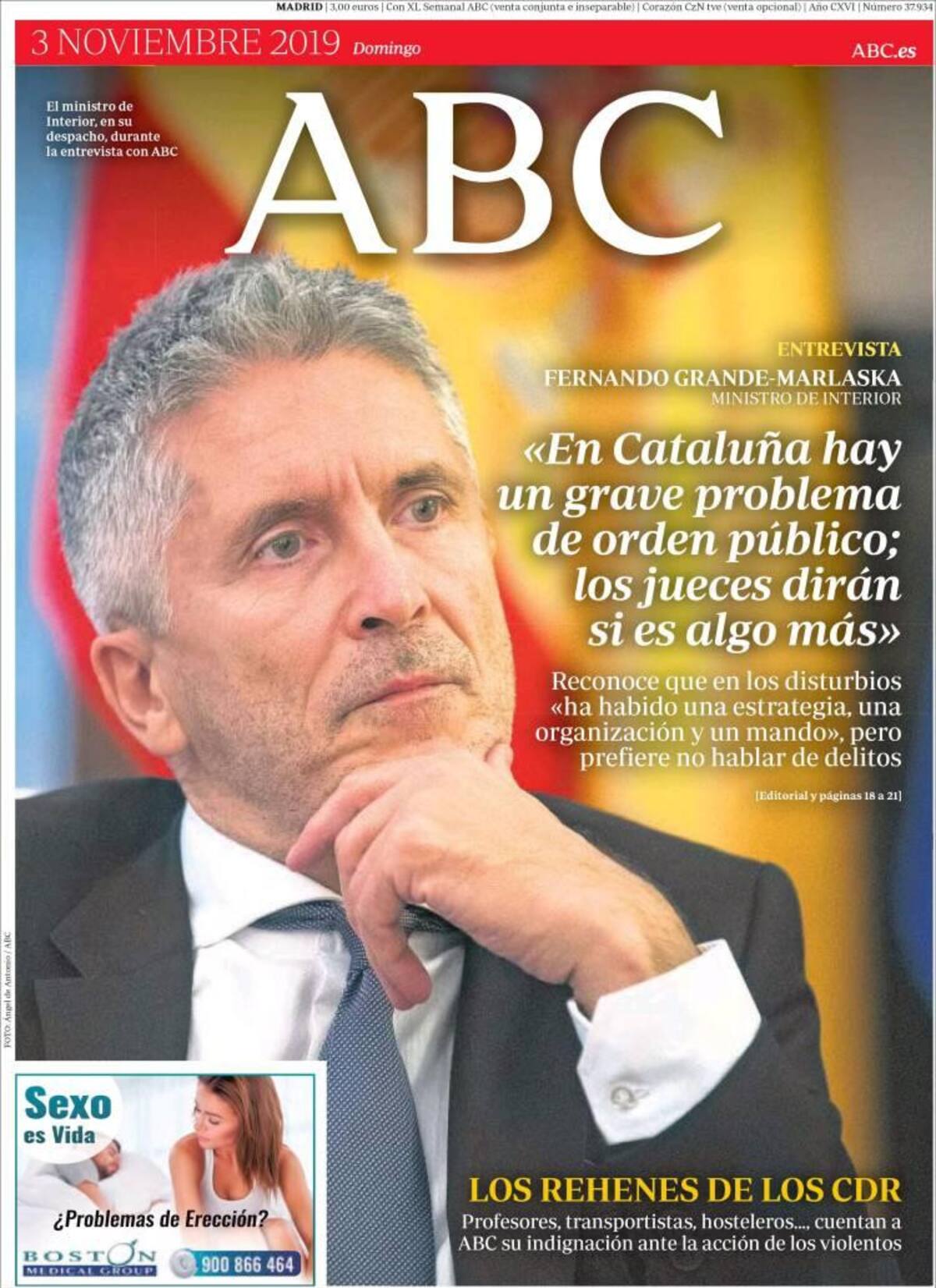 Tapas de diarios, ABC, domingo 3-11-19