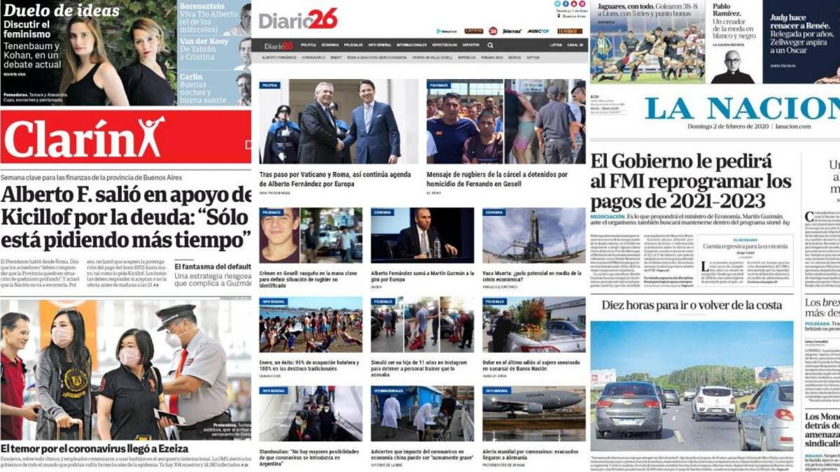 Tapas de diarios argentinos, domingo 2 de febrero de 2020