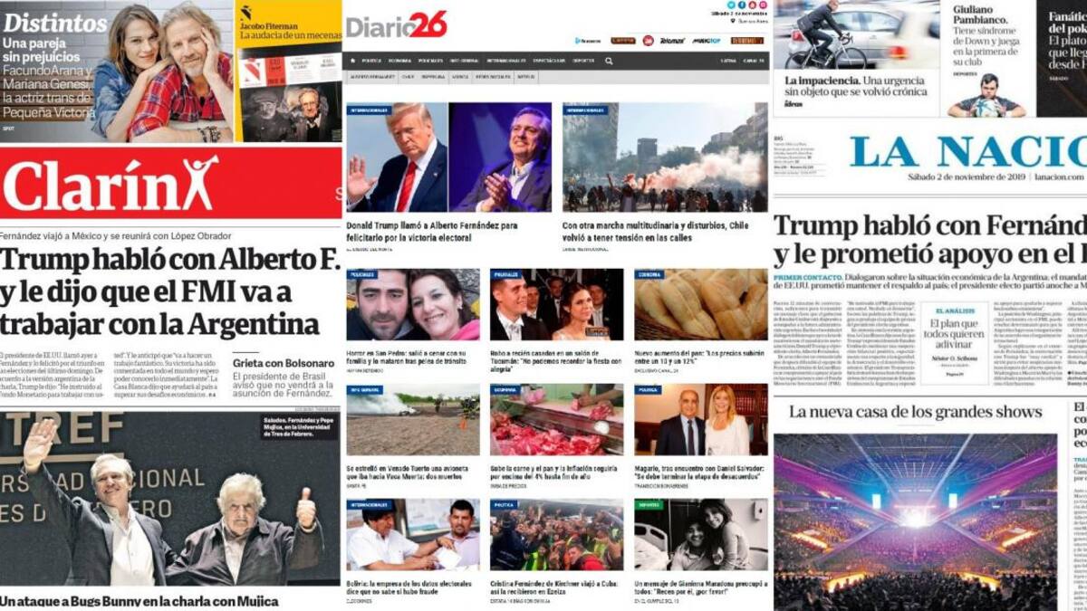 Tapas de diarios argentinos, sábado 02-11-19