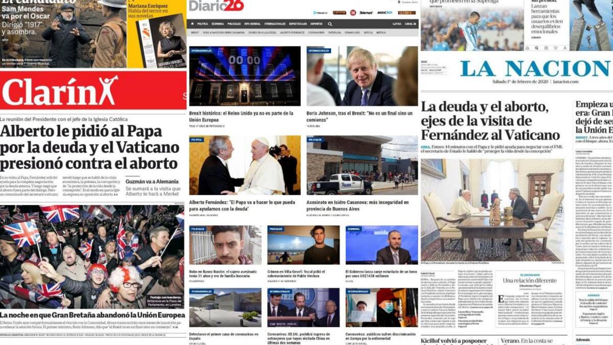 Tapas de Diarios Argentinos, sábado 1 de febrero de 2020