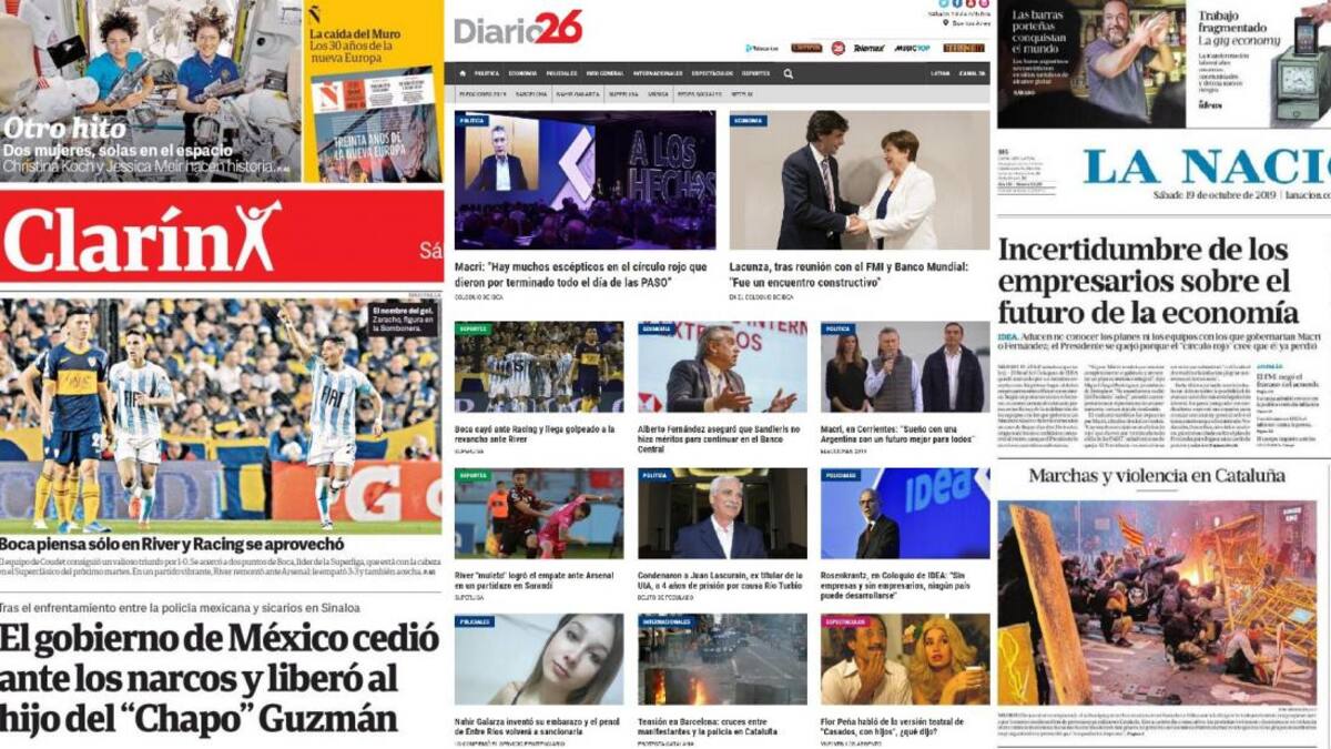 Tapas de Diarios argentinos Sábado 19-10-19