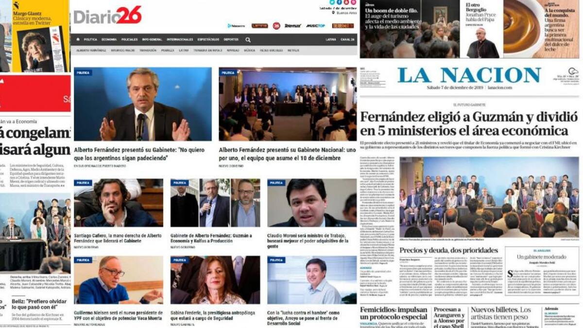 Tapas de diarios argentinos, sábado 7 de diciembre de 2019