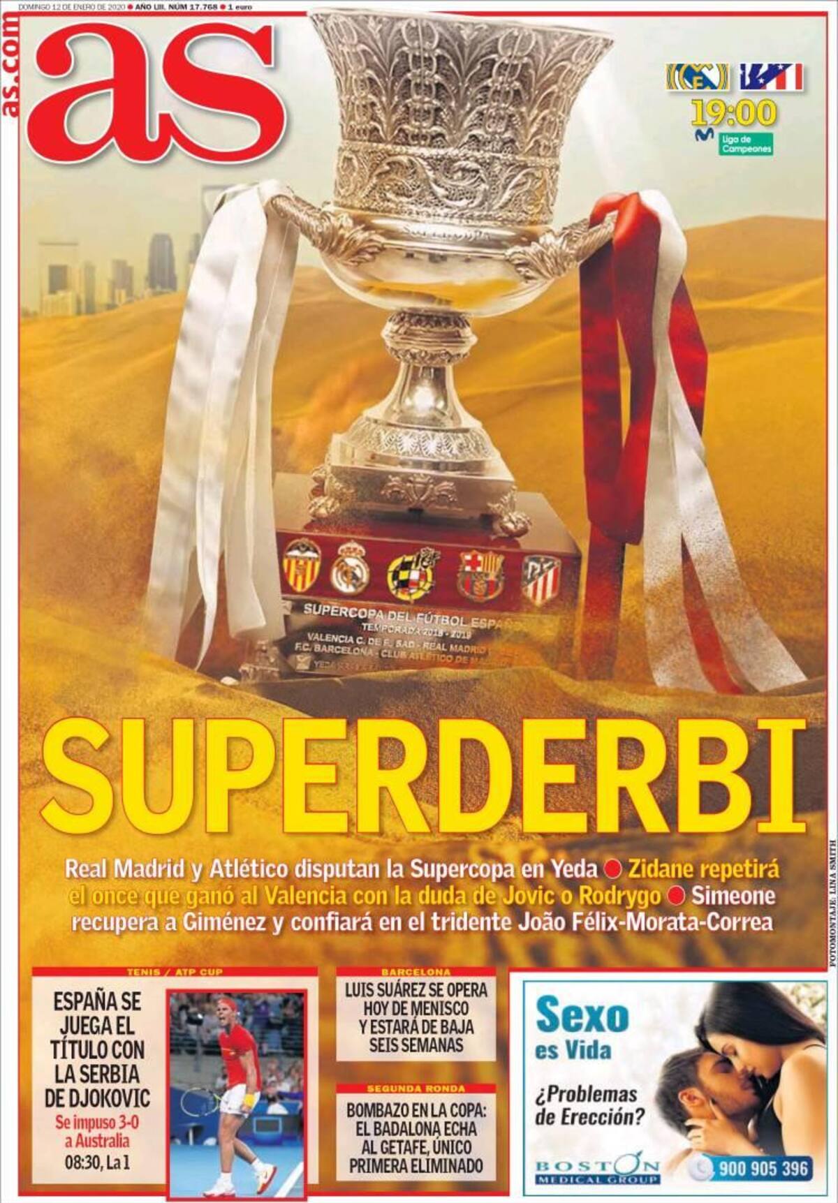 Tapas de diarios, As, domingo 12 de enero de 2020