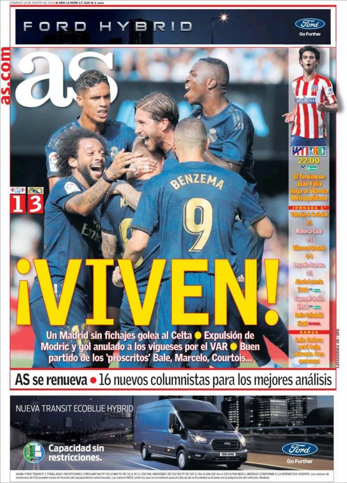 Tapas de diarios, As, domingo 18-08-19