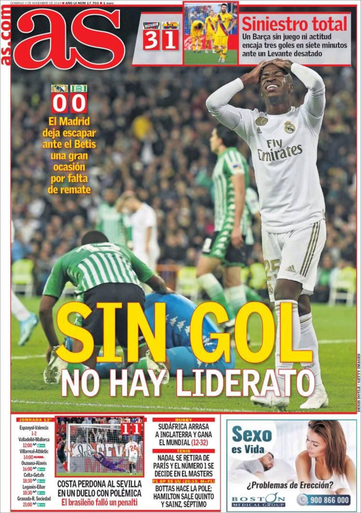 Tapas de diarios, As, domingo 3-11-19