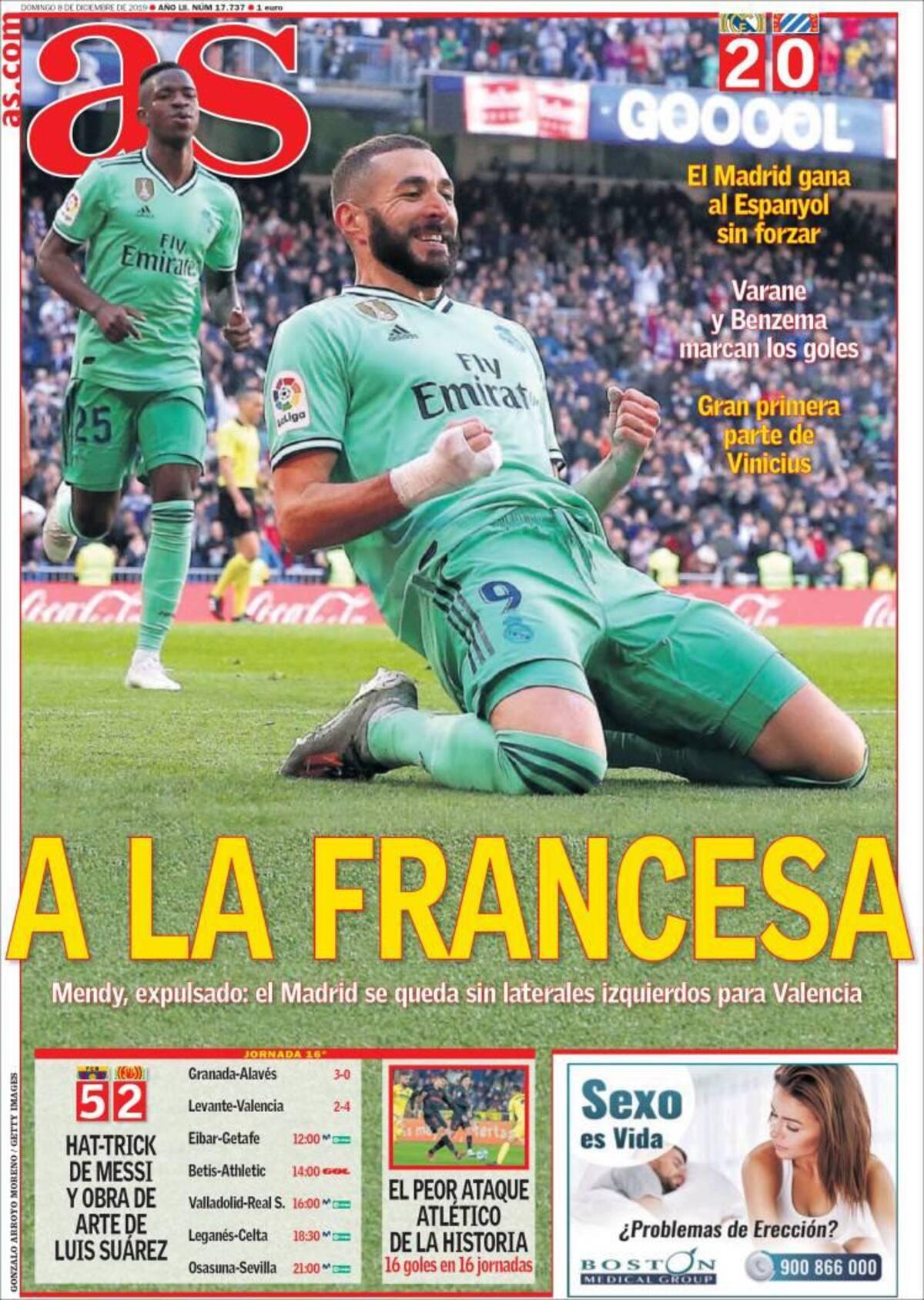 Tapas de diarios, As, domingo 8 de diciembre de 2019