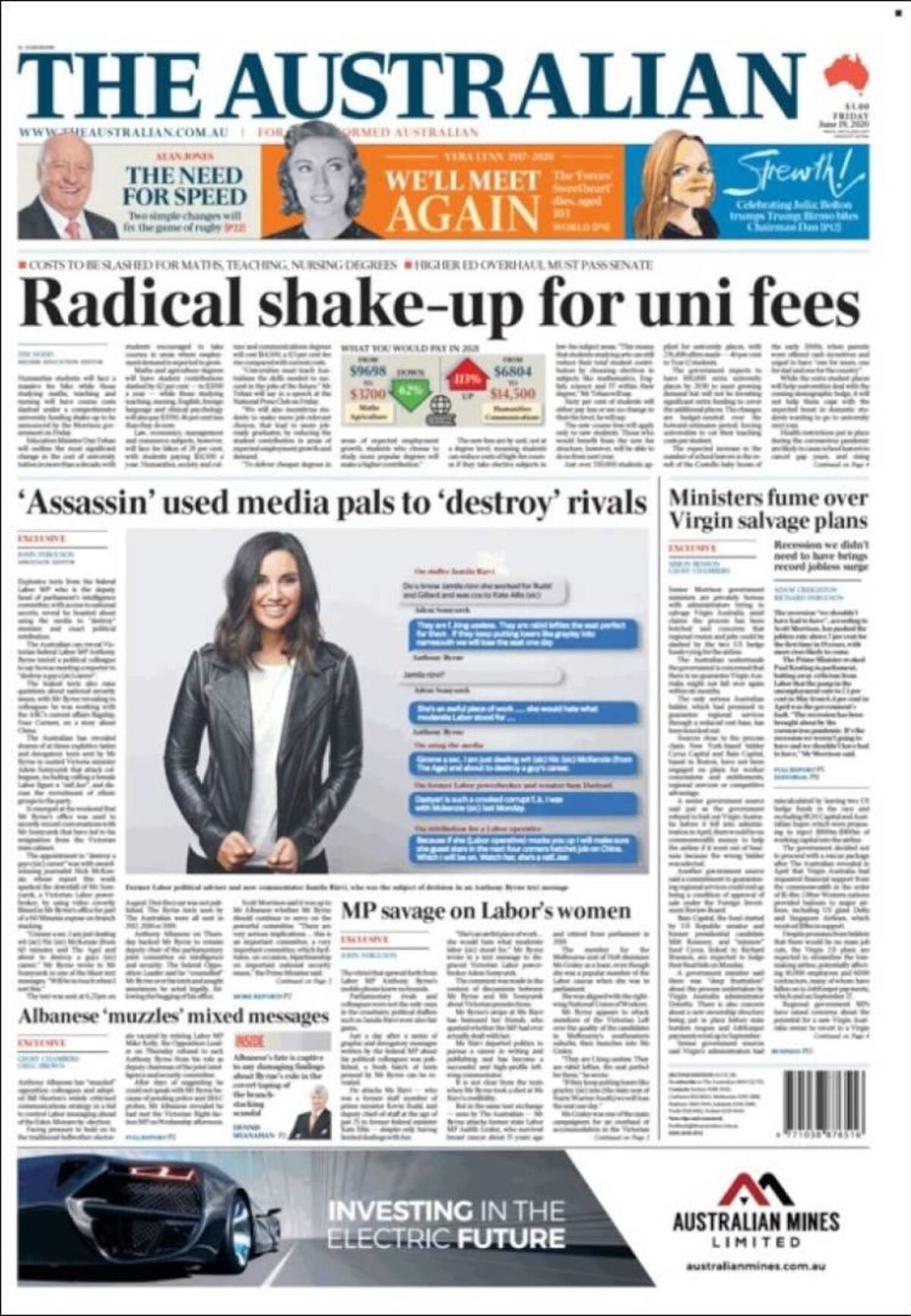 Tapas de diarios, Australia, viernes 19 de junio de 2020