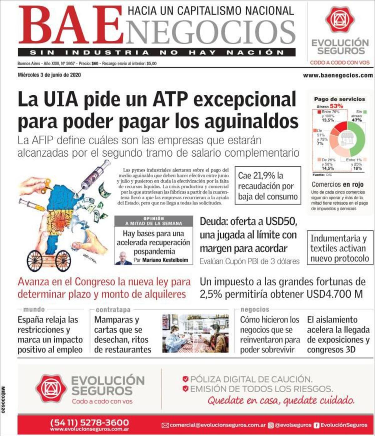 Tapas de diarios, BAE, miercoles 3 de junio de 2020