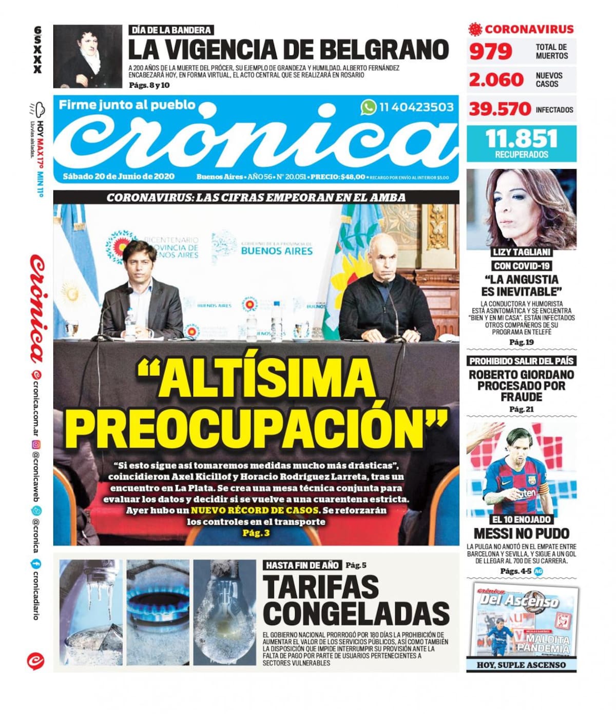 Tapas de diarios, Crónica, sábado 20 de junio de 2020