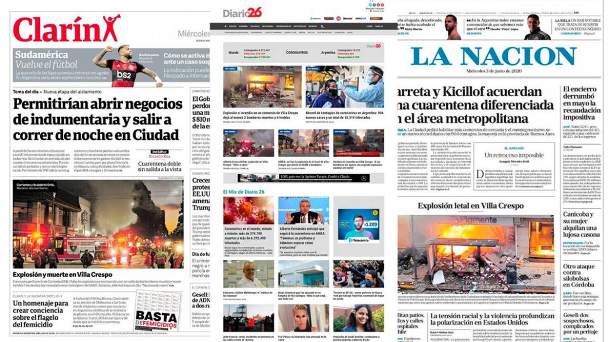 Tapas de diarios de Argentina 3-6-20