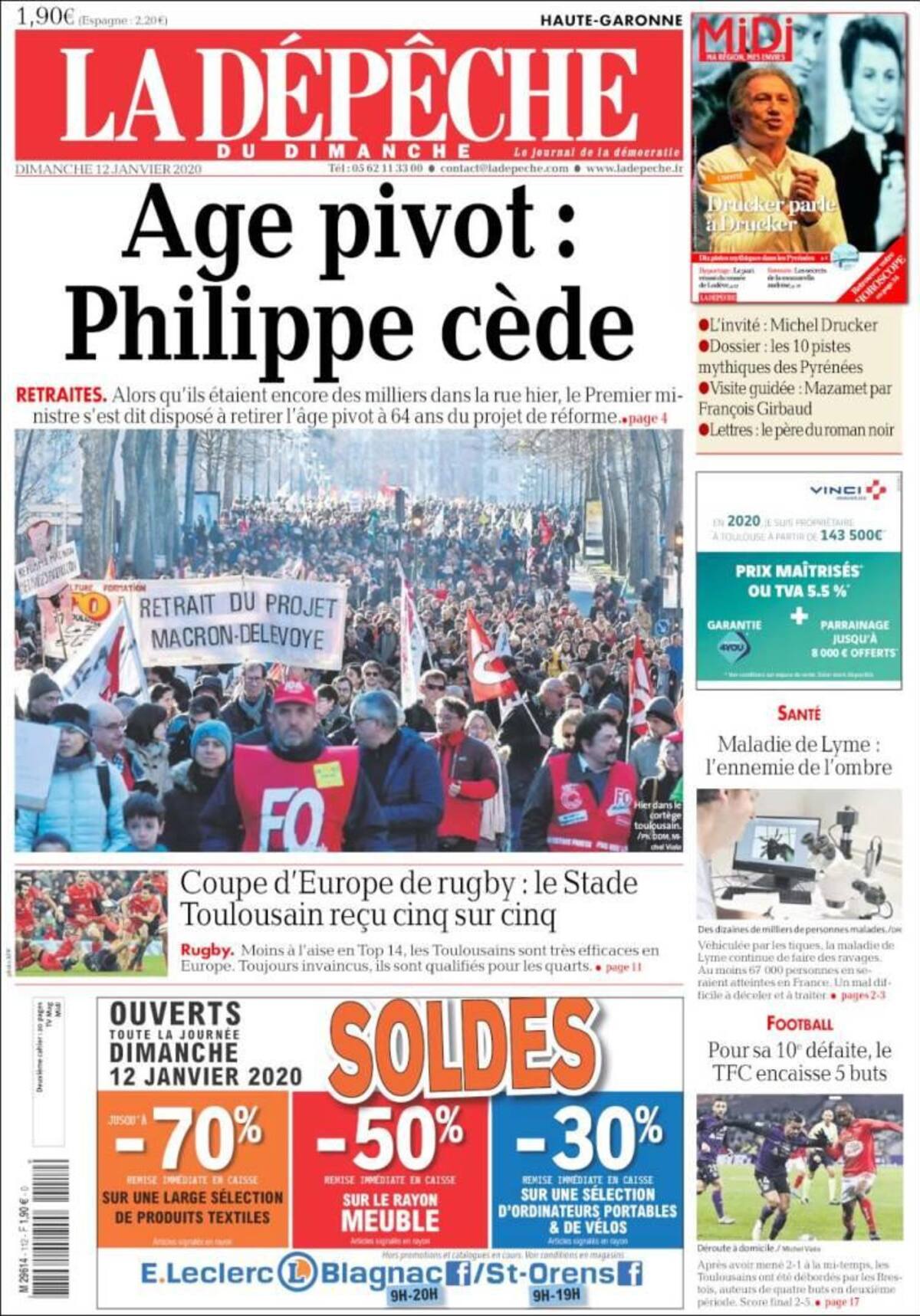 Tapas de diarios, Depeche, domingo 12 de enero de 2020