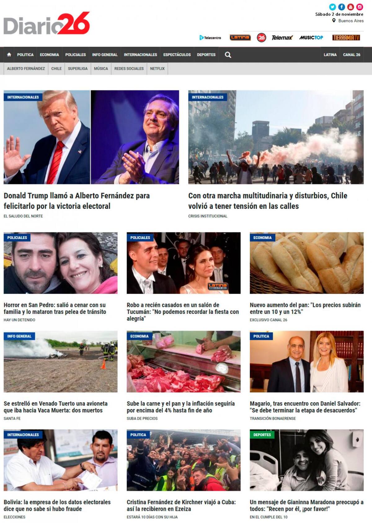 Tapas de diarios, Diario 26, sábado 01-11-19