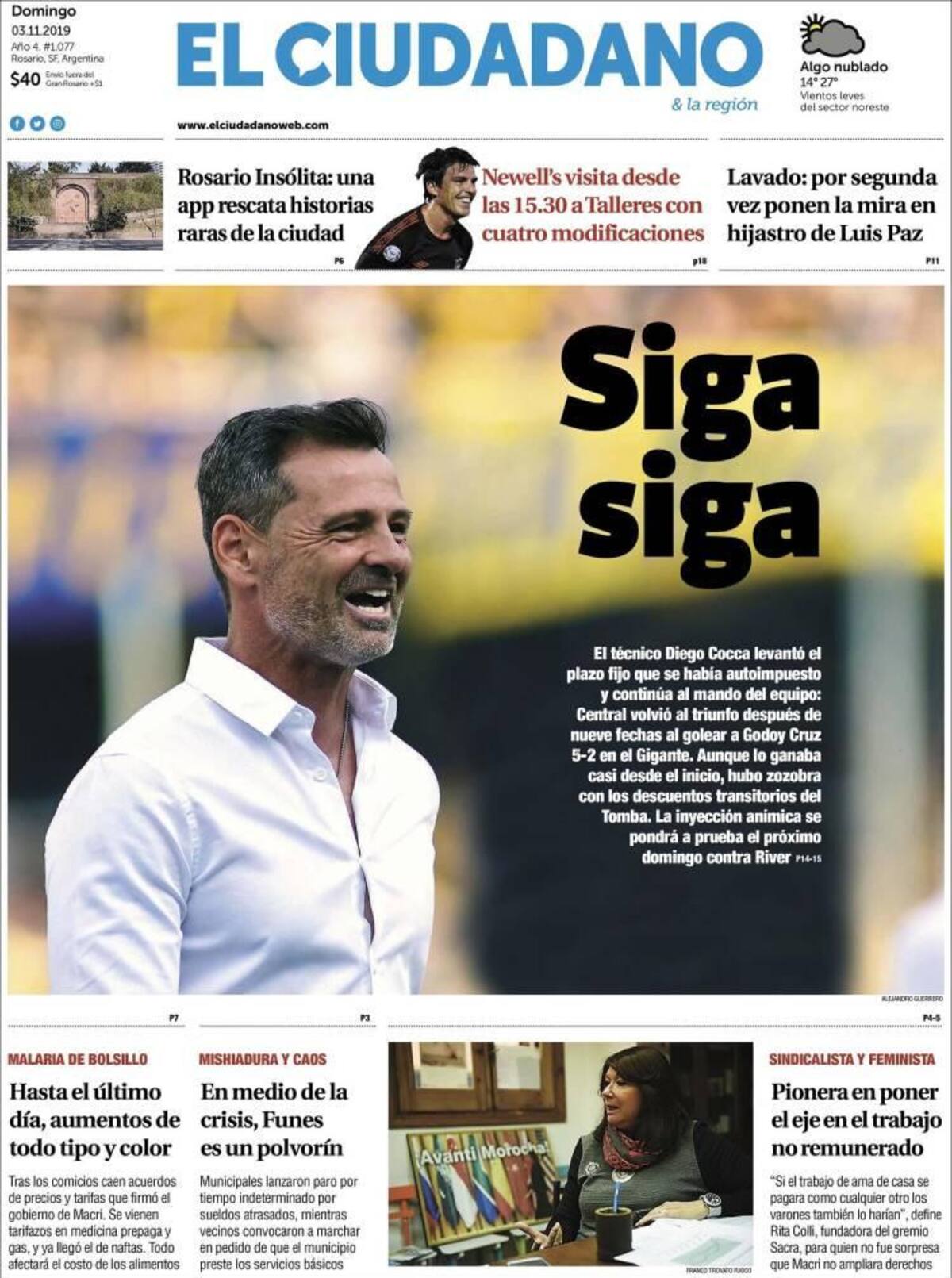 Tapas de diarios, El Ciudadano, domingo 3-11-19