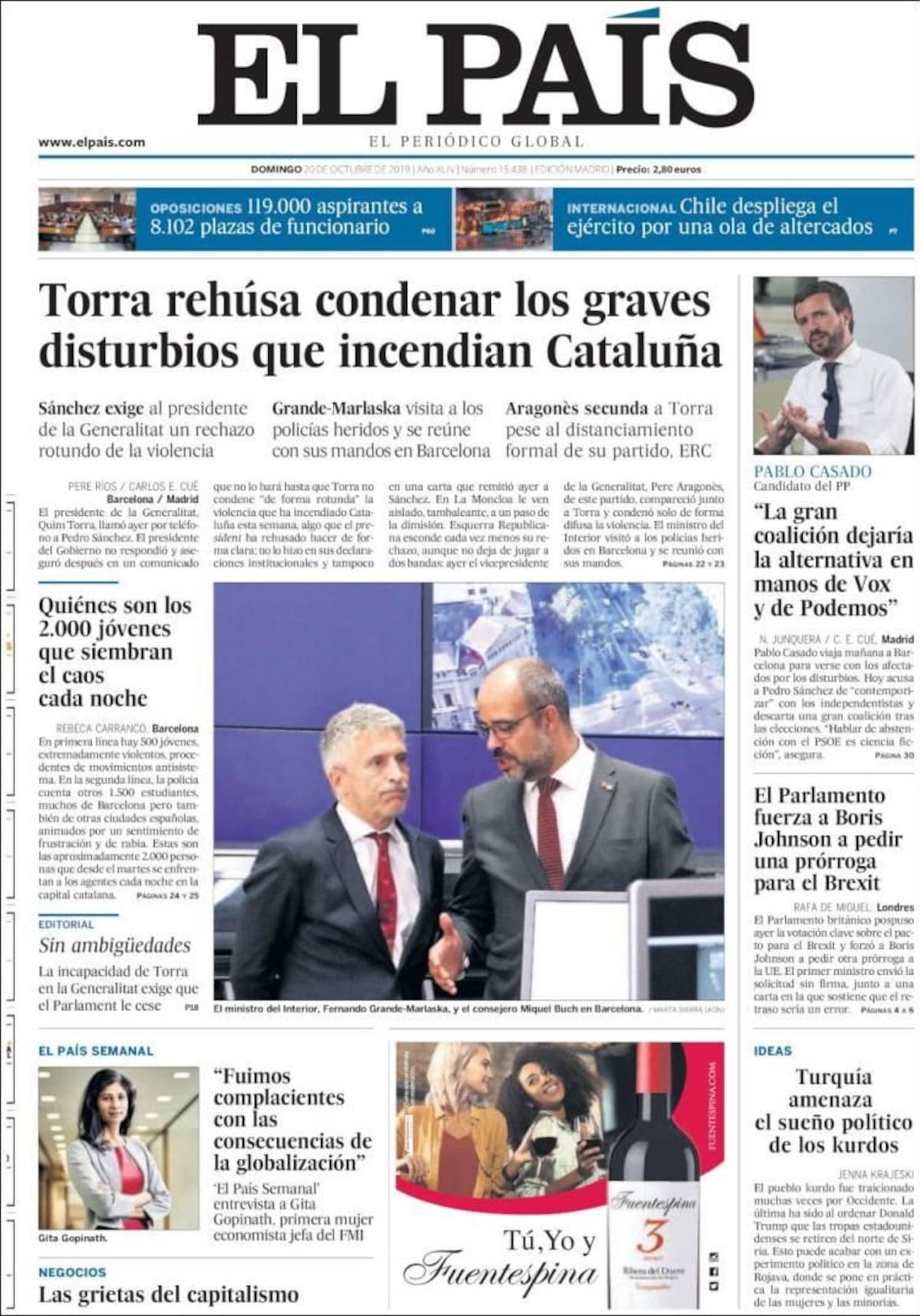 Tapas de Diarios, El País, Domingo 20-10-19