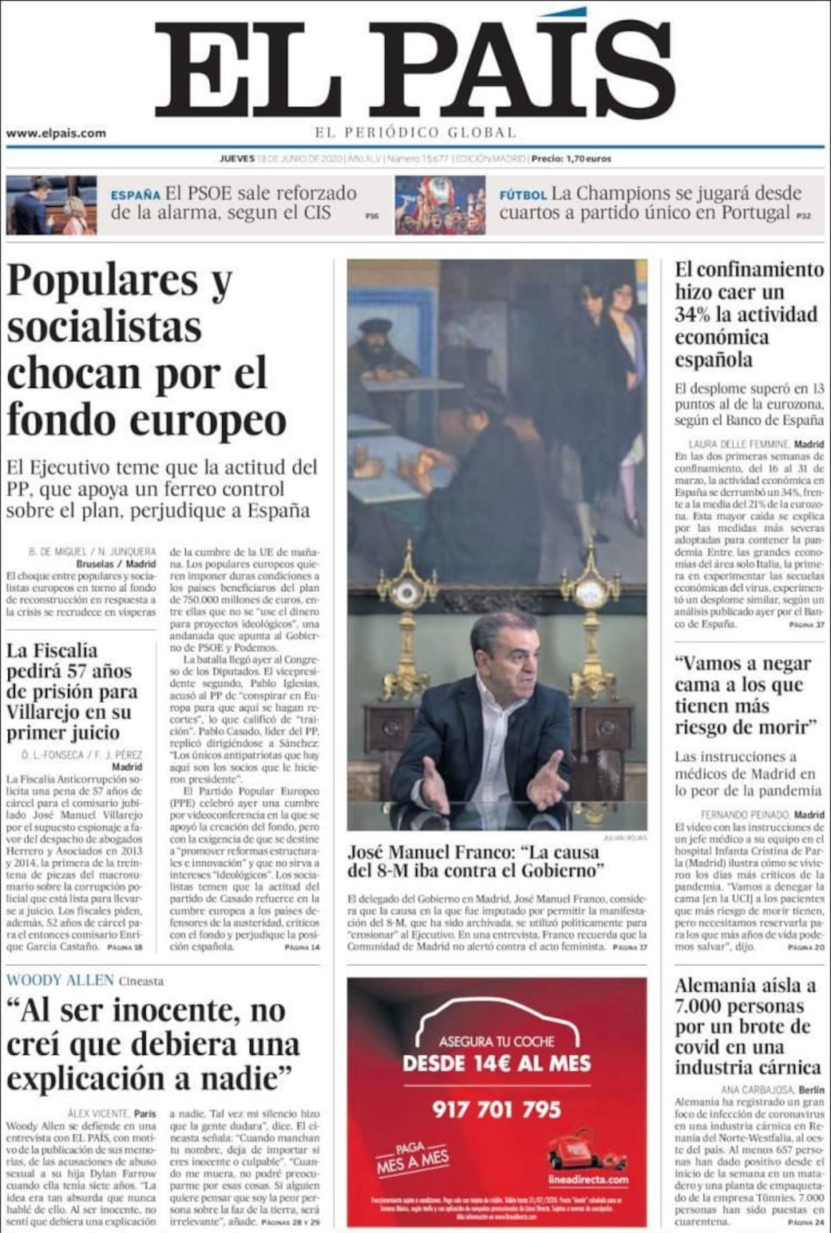 Tapas de diarios, El País, jueves 18 de junio de 2020