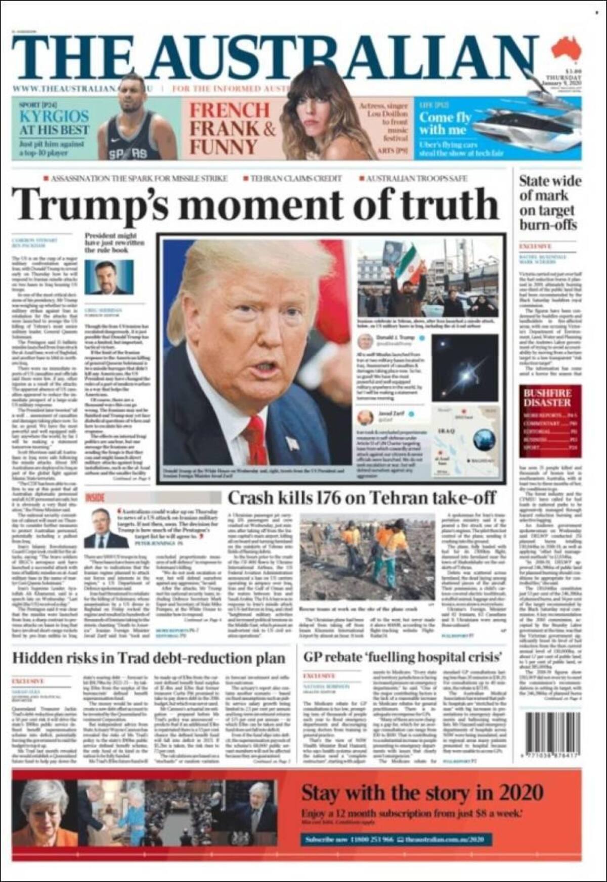 Tapas de diarios internacionales, The Australian jueves 9 de enero