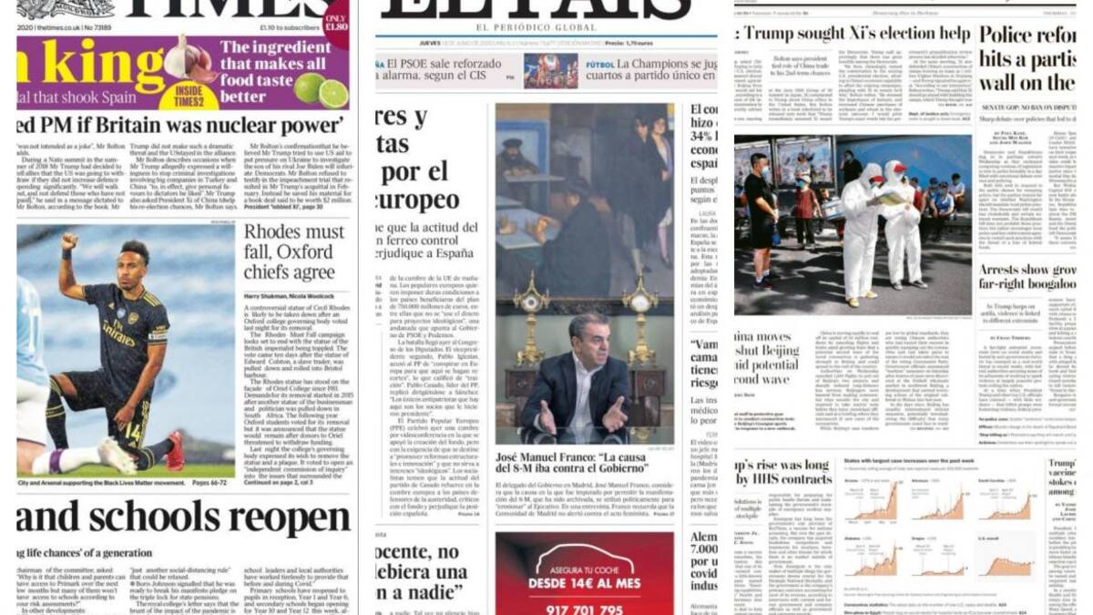 Tapas de diarios, jueves 18 de junio de 2020
