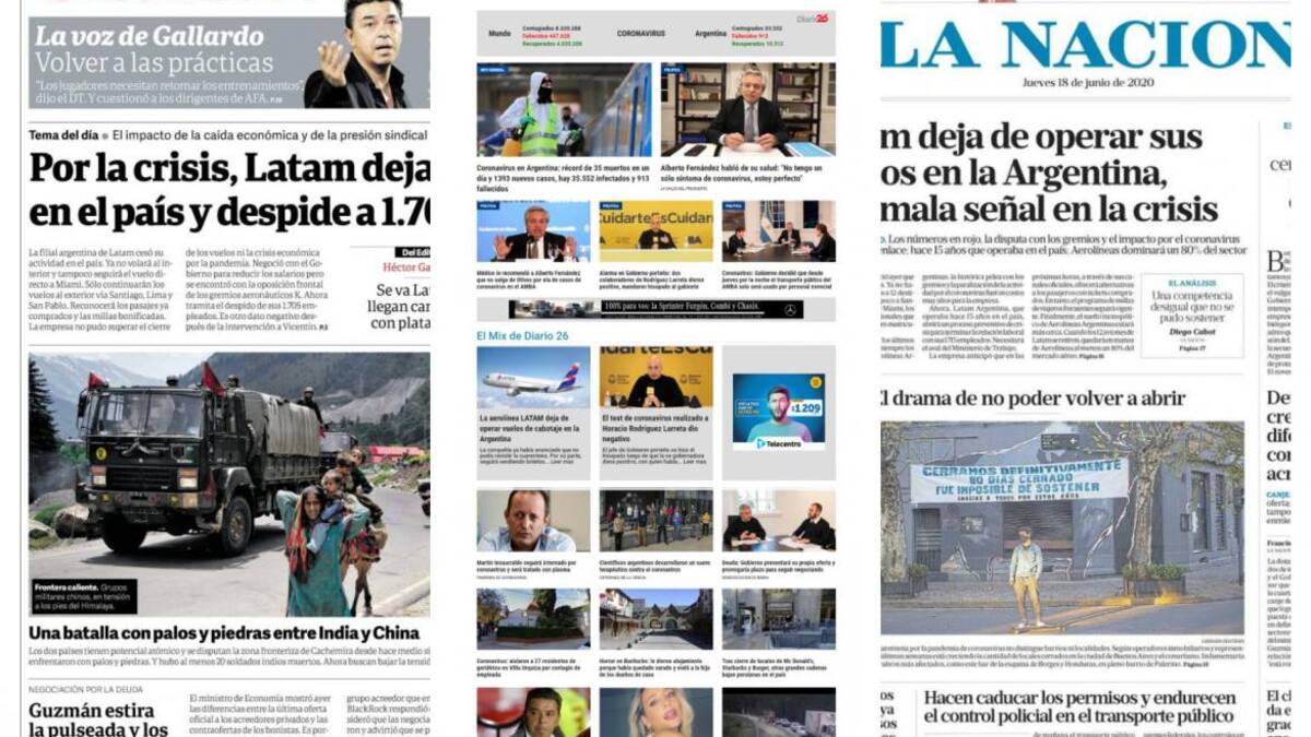 Tapas de diarios, jueves 18 de junio de 2020