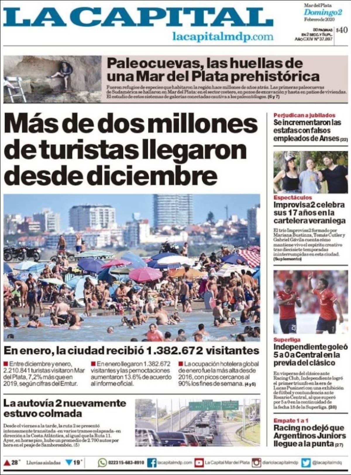 Tapas de diarios, La Capital, domingo 2 de febrero de 2020