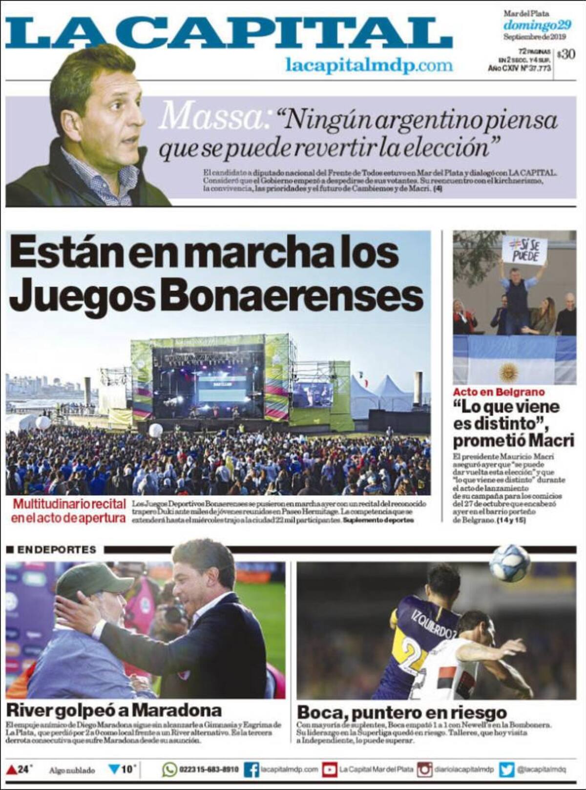 Tapas de diarios, La Capital, Domingo 29-09-19