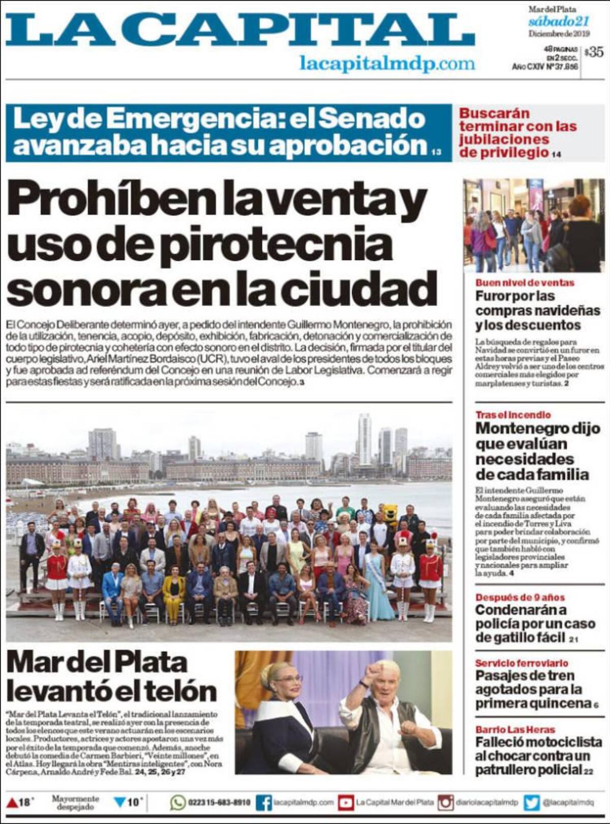 Tapas de diarios, La Capital, sábado 21 de diciembre de 2019