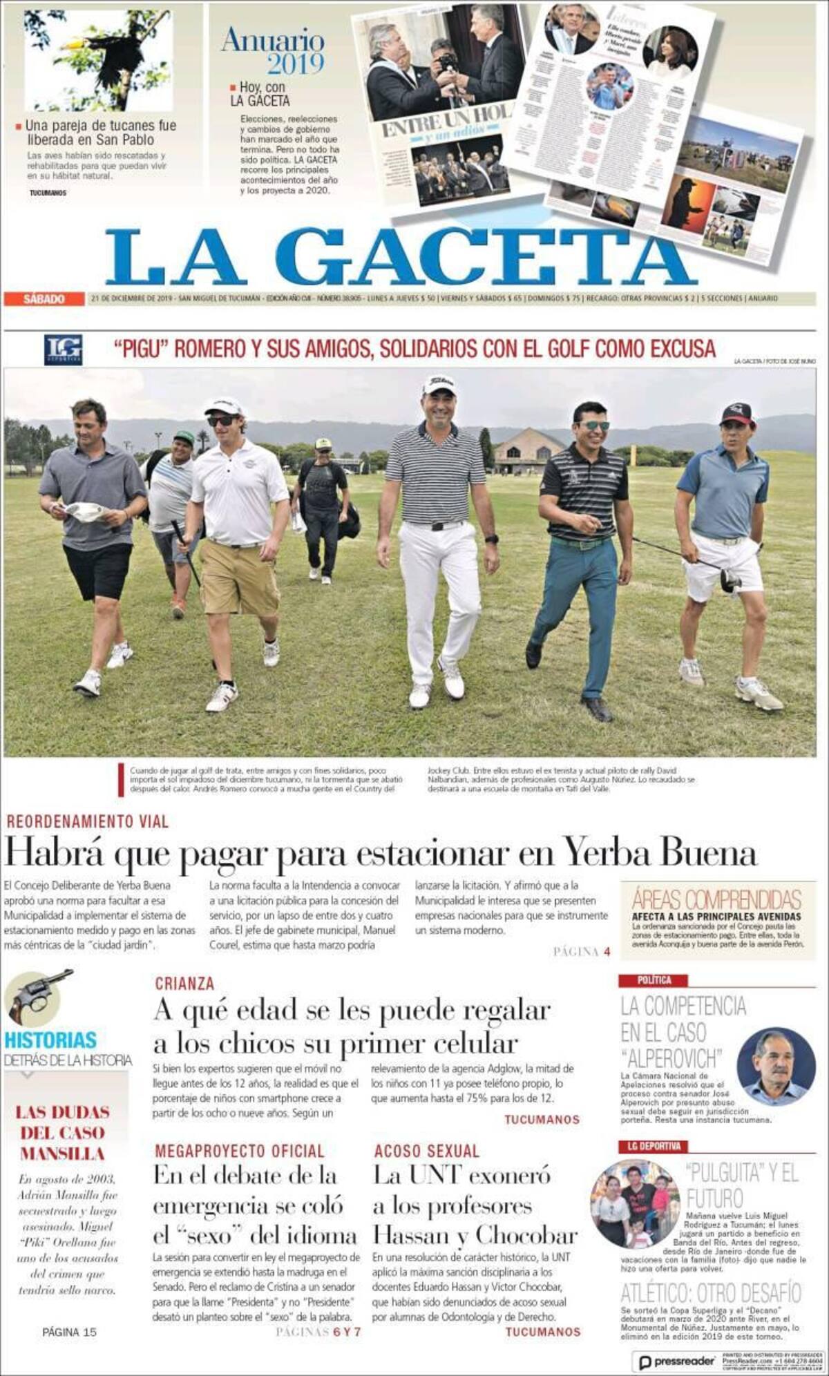 Tapas de diarios, La Gaceta, sábado 21 de diciembre de 2019