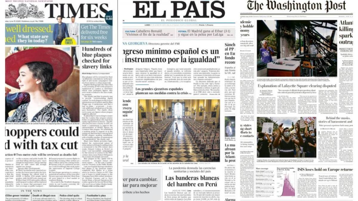 Tapas de diarios, lunes 15 de junio de 2020