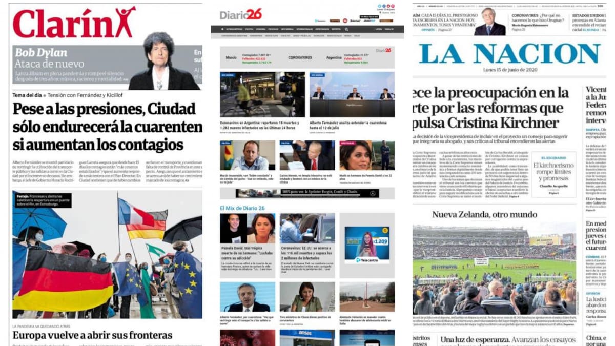 Tapas de diarios, lunes 15 de junio de 2020