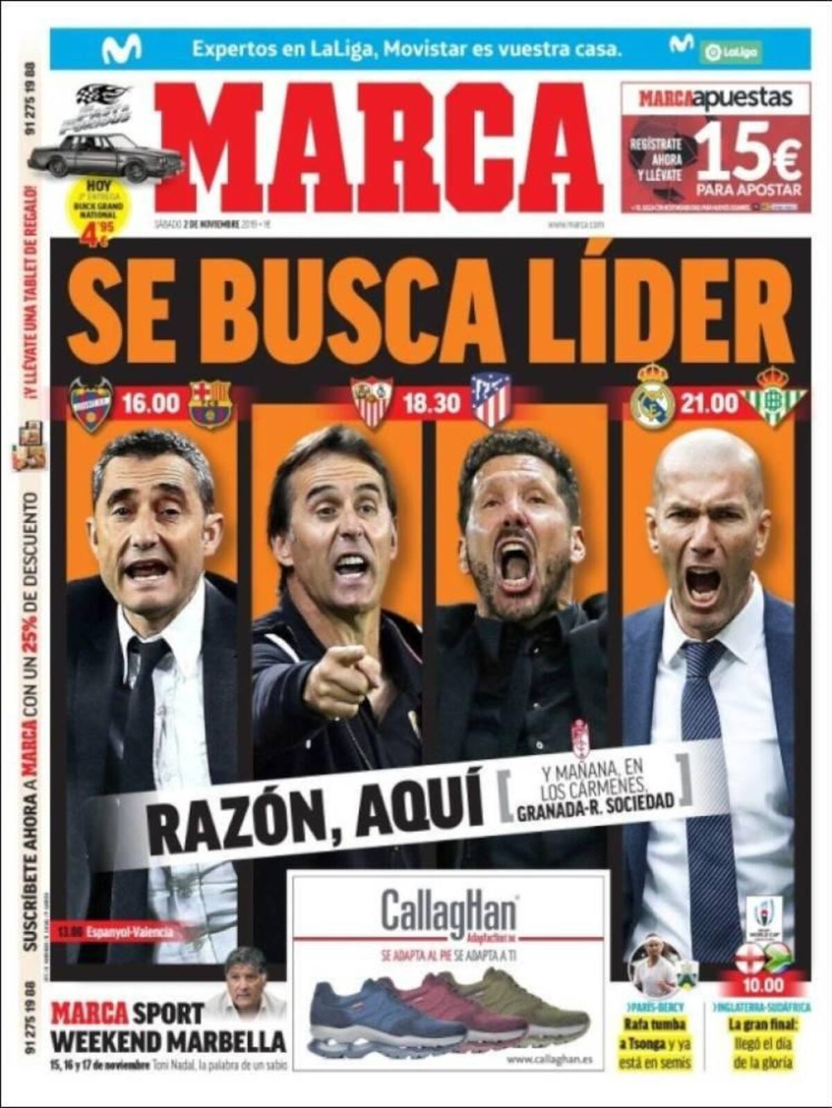 Tapas de diarios, Marca, sábado 02-11-19