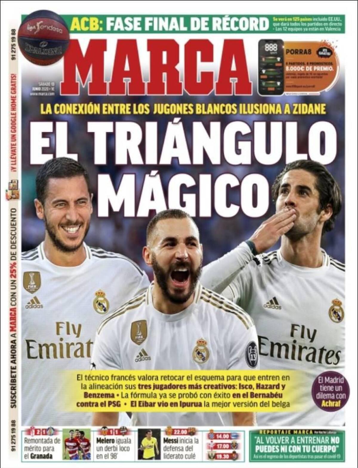 Tapas de diarios, Marca, sábado 13 de junio de 2020