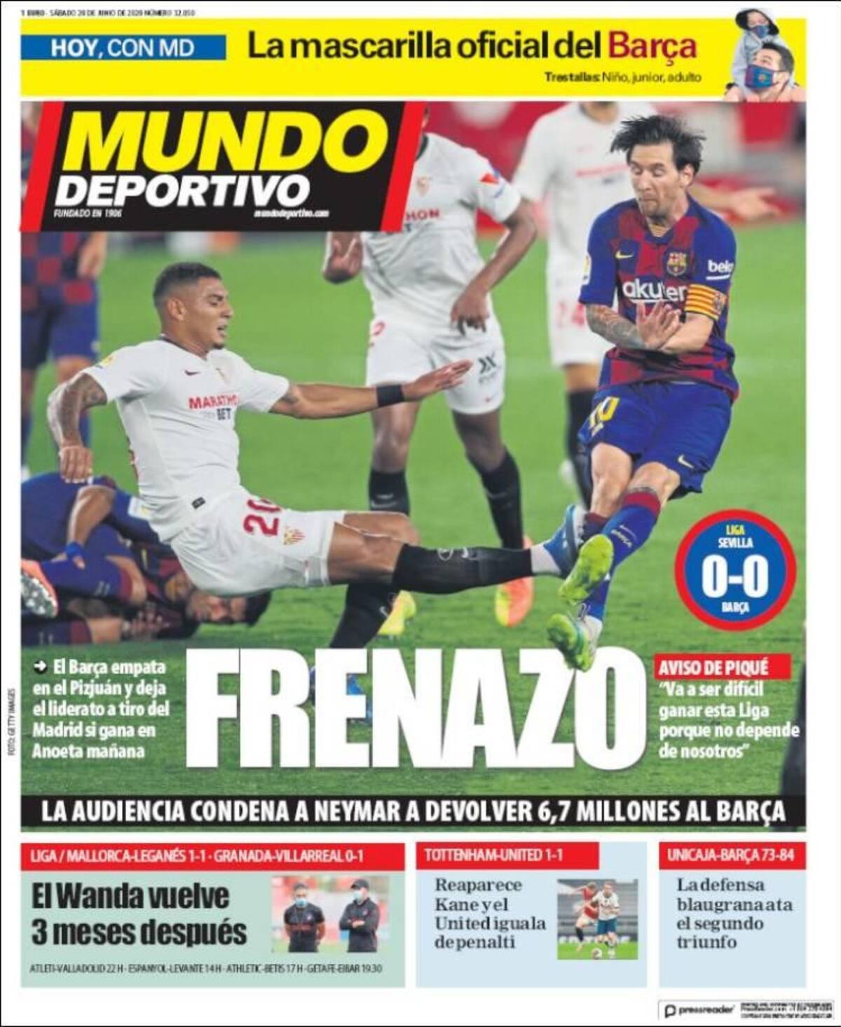 Tapas de diarios, Mundo Deportivo de España, sábado 20 de junio de 2020