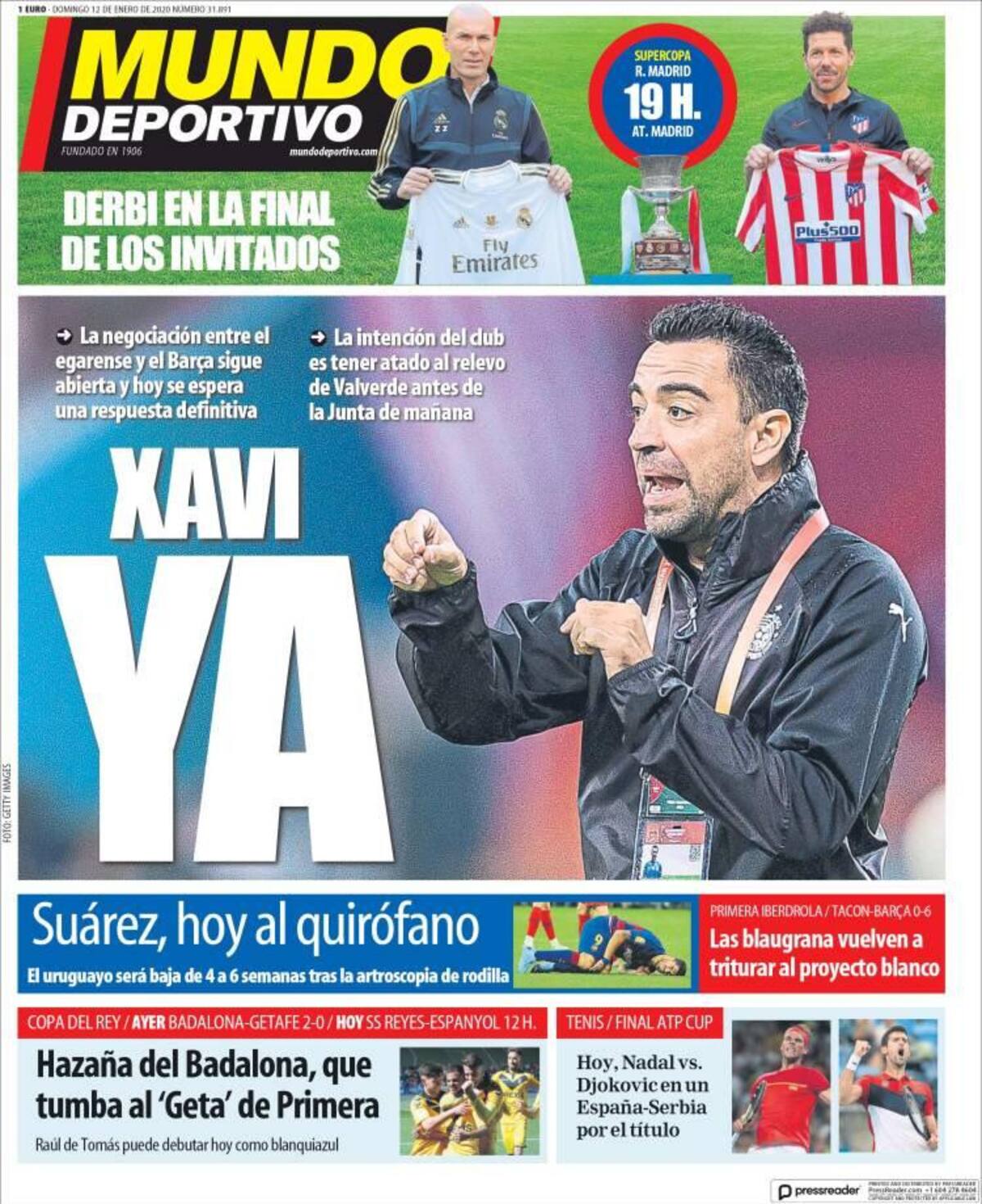 Tapas de diarios, Mundo Deportivo, domingo 12 de enero de 2020