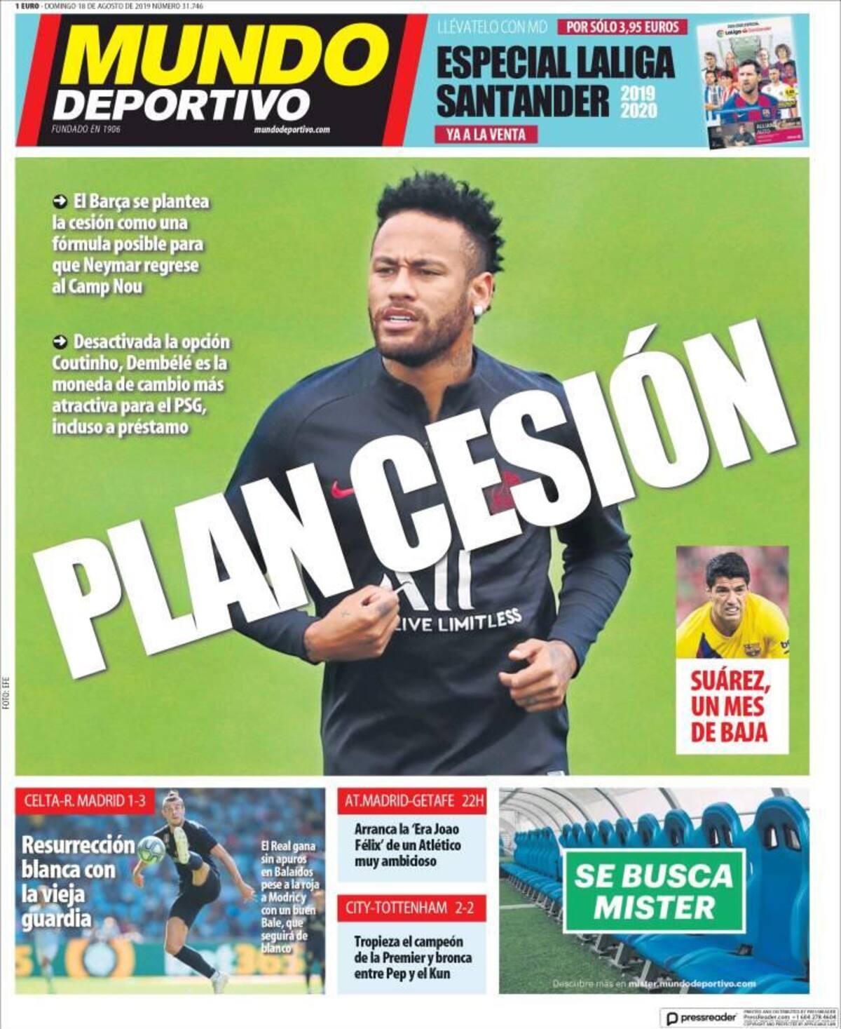 Tapas de diarios, Mundo Deportivo, domingo 18-08-19