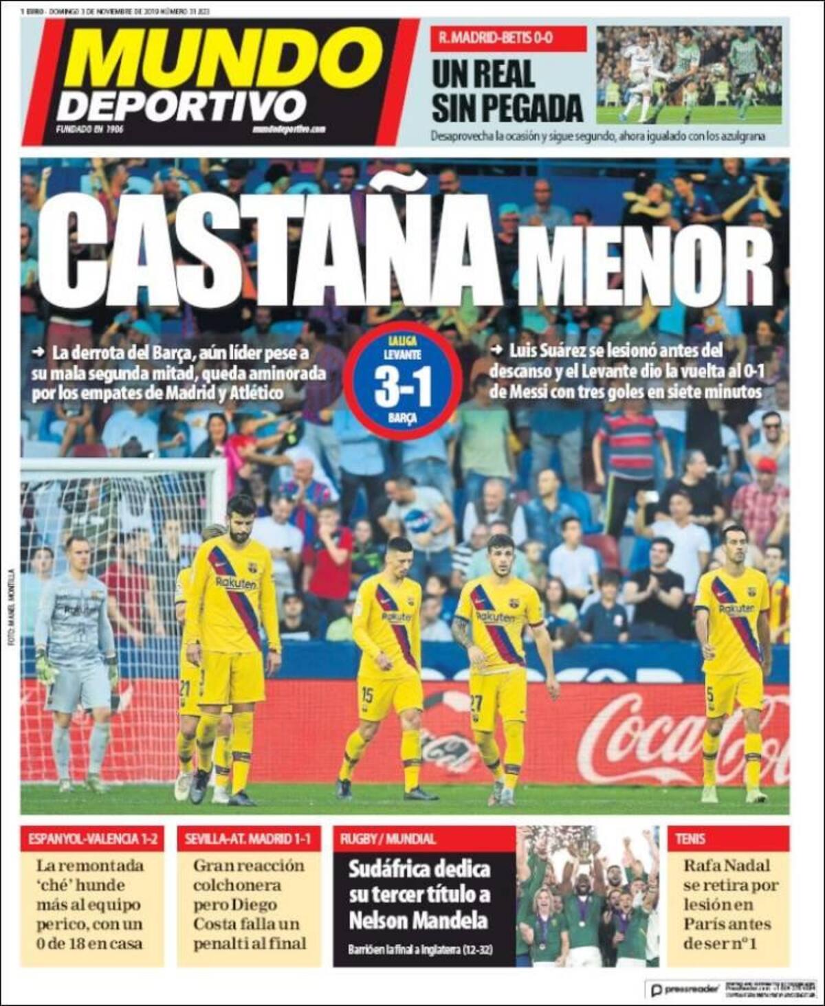 Tapas de diarios, Mundo Deportivo, domingo 3-11-19