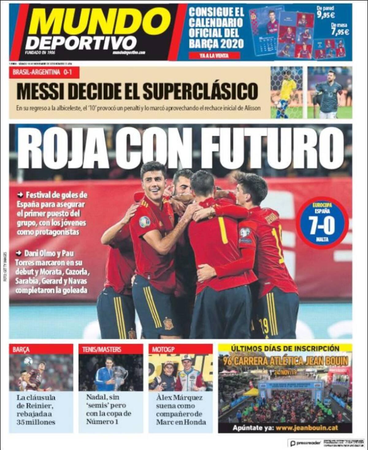 Tapas de diarios, Mundo Deportivo, sábado 16 de noviembre de 2019