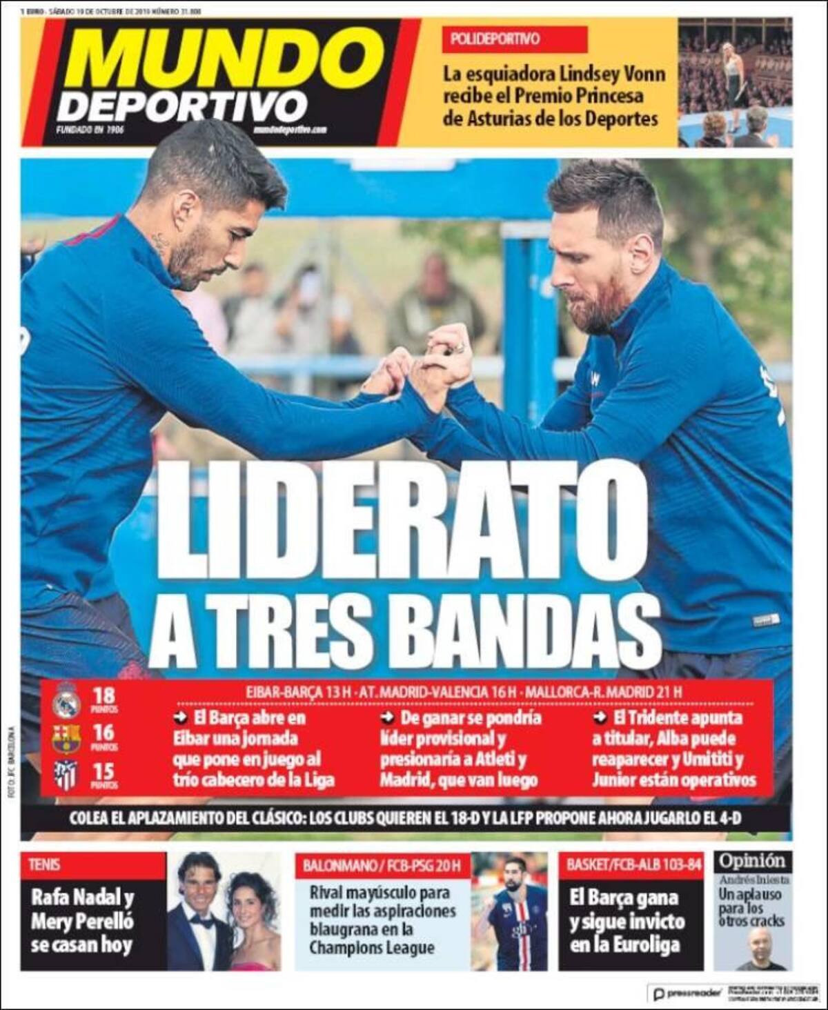 Tapas de diarios, Mundo Deportivo, Sábado 19-10-19