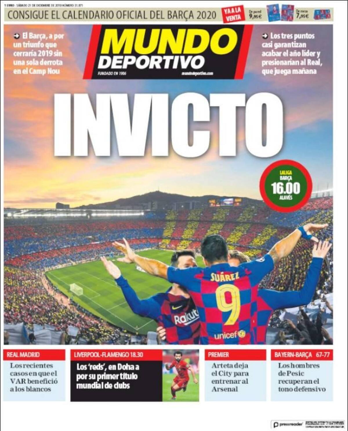 Tapas de diarios, Mundo Deportivo, sábado 21 de diciembre de 2019