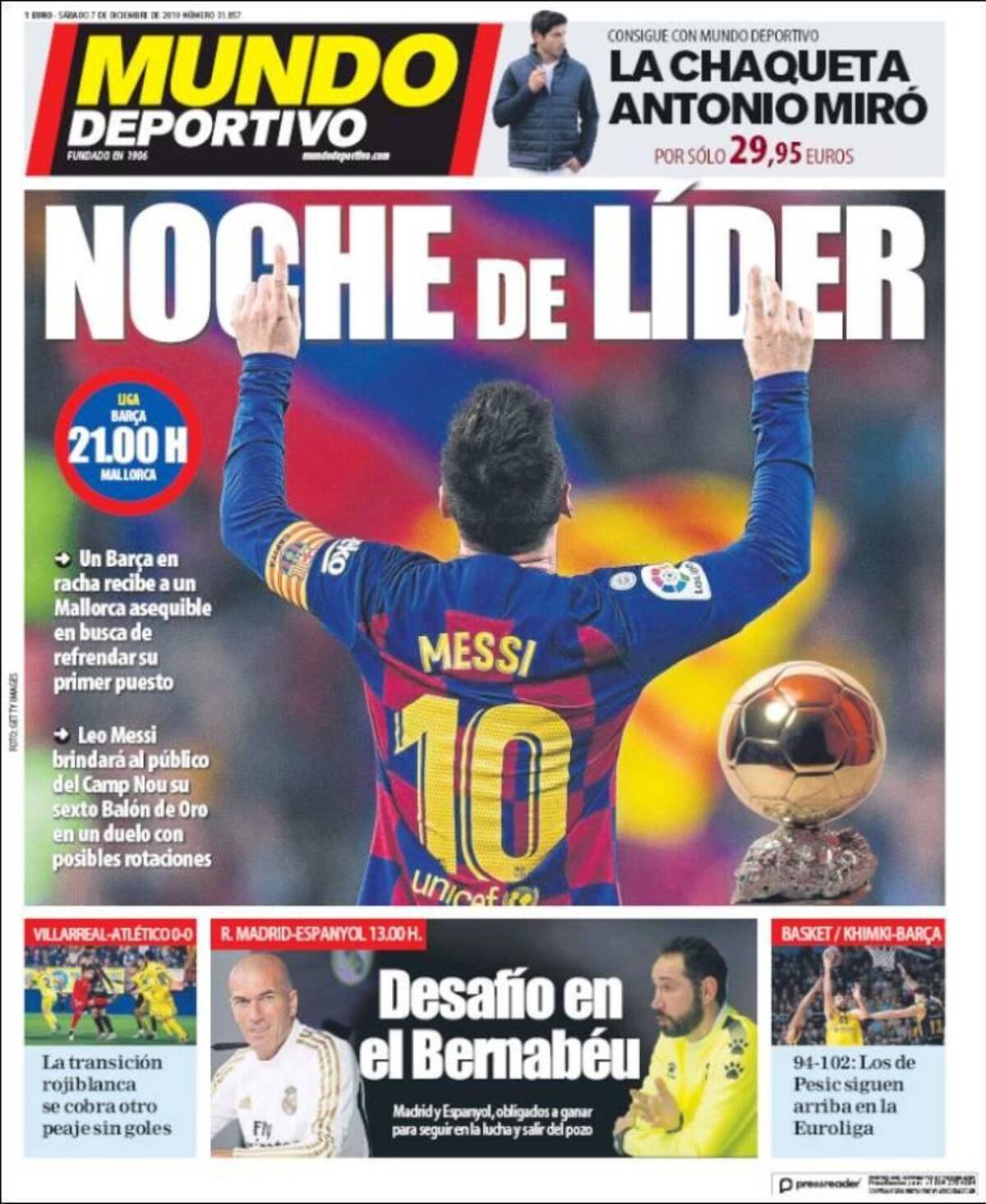 Tapas de diarios, Mundo Deportivo, sábado 7 de diciembre de 2019