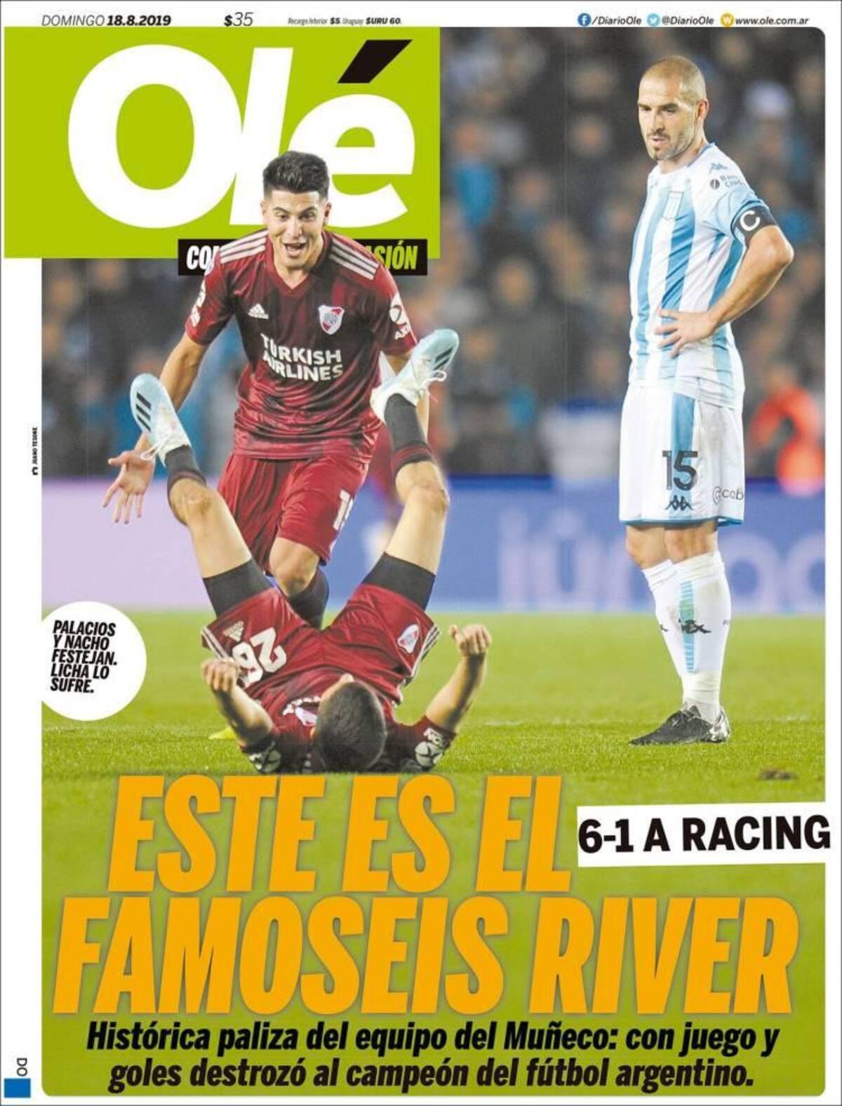 Tapas de diarios, Olé, domingo 18-08-19