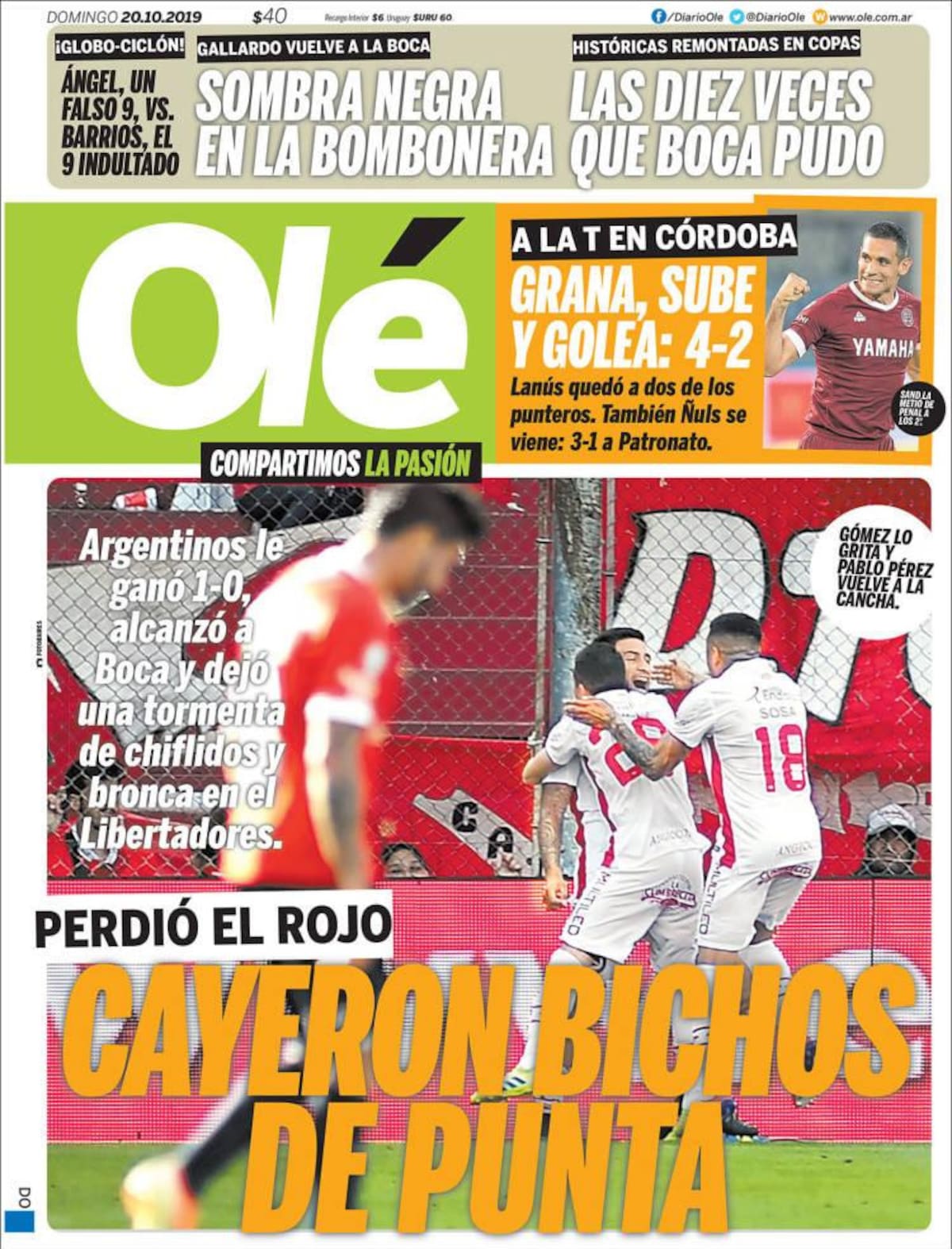 Tapas de Diarios, Olé, Domingo 20-10-19