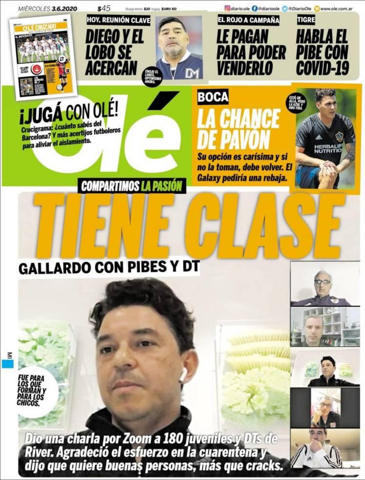 Tapas de diarios, Ole, miercoles 3 de junio de 2020