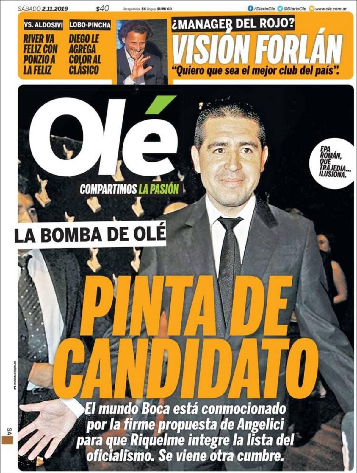Tapas de diarios, Olé, sábado 02-11-19