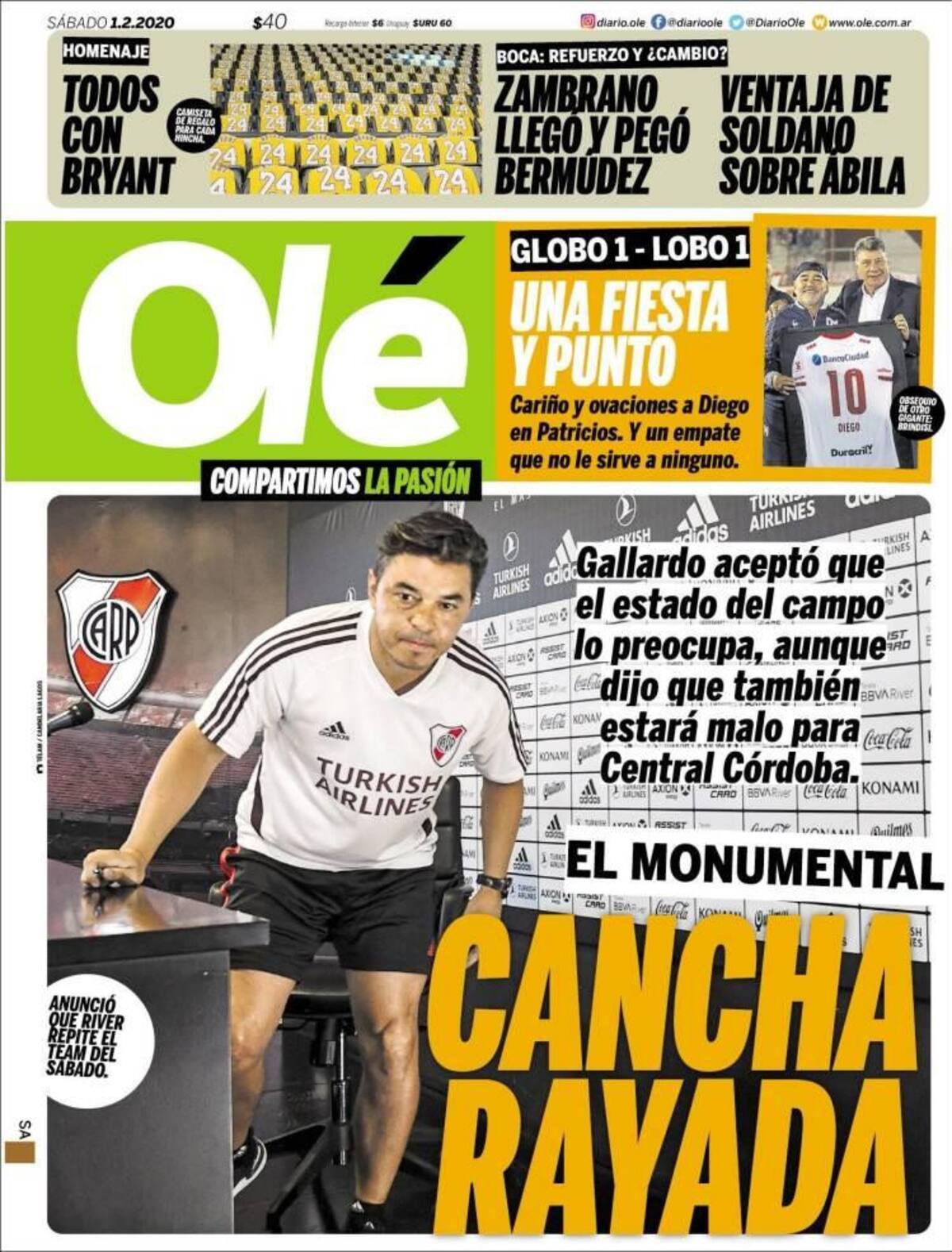 Tapas de diarios, Olé, sábado 1 de febrero de 2020