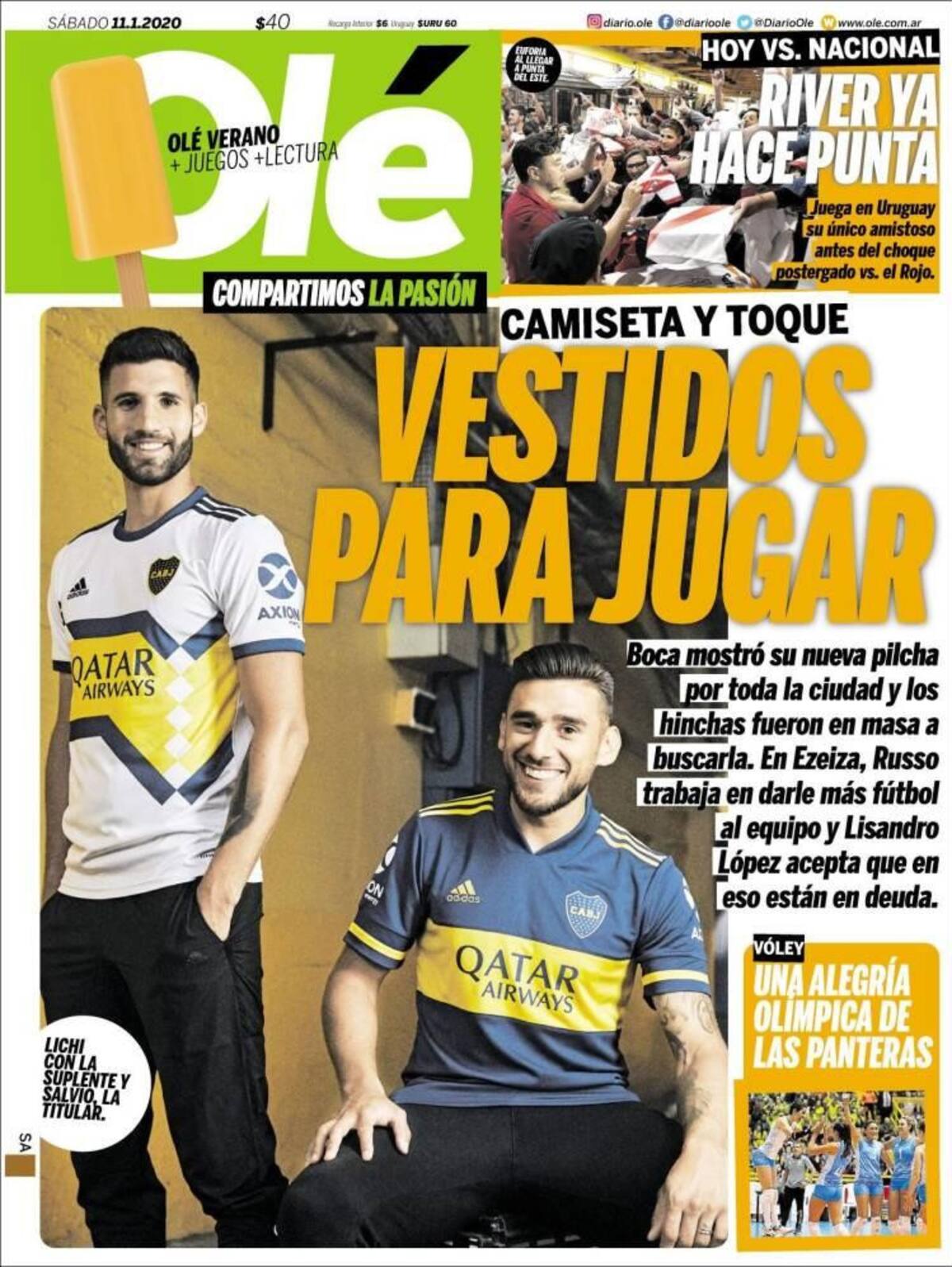 Tapas de diarios, Olé, sábado 11 de enero de 2020